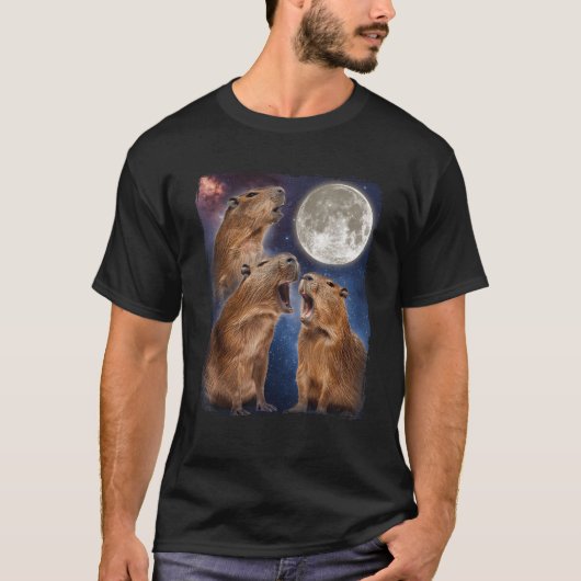 Capybara die naar de maan huilt t-shirt (Voorkant)