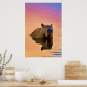 Capybara die oprijst uit een rustig meer poster (Keuken)