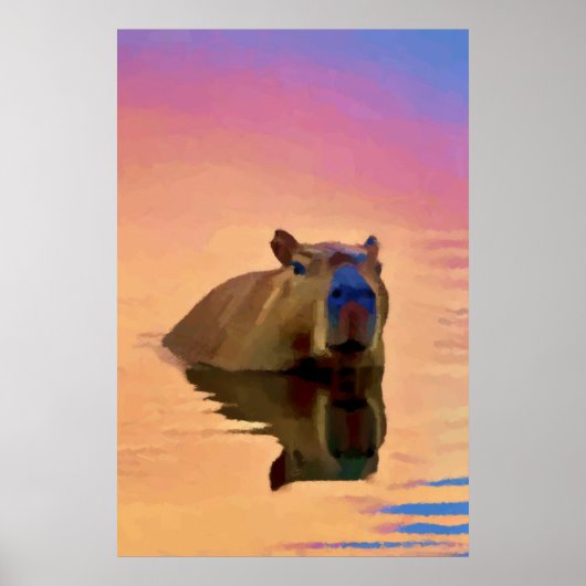 Capybara die oprijst uit een rustig meer poster (Voorkant)