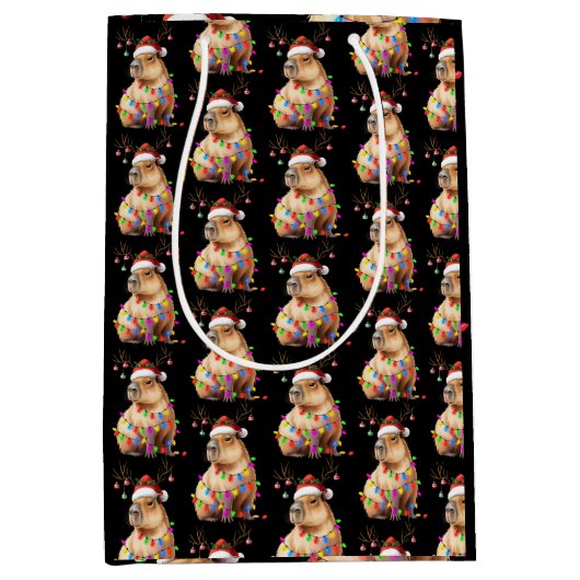 Capybara Dierenliefhebber Kerstverlichting Cappy K Medium Cadeauzakje (Voorkant)