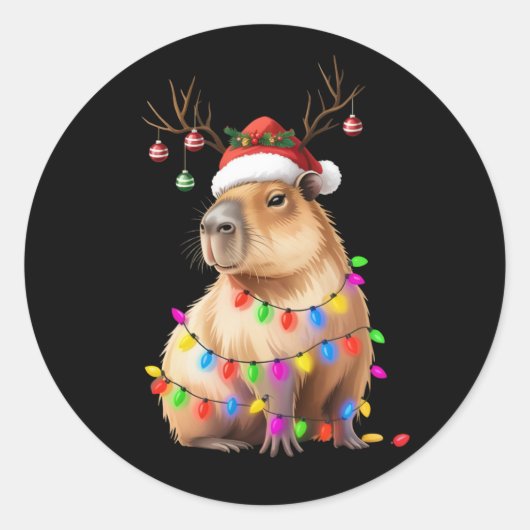 Capybara Dierenvriend kerstverlichting Cappy Xmas Ronde Sticker (Voorkant)
