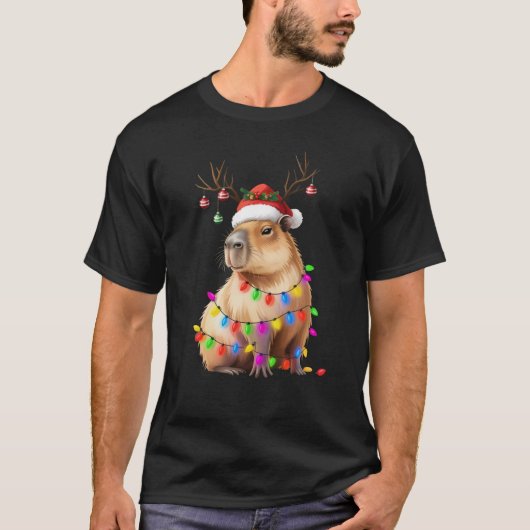 Capybara Dierenvriend kerstverlichting Cappy Xmas T-shirt (Voorkant)