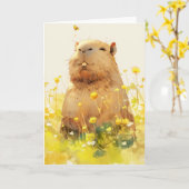 Capybara Domme Glimlach Kaart (Gele Bloem)