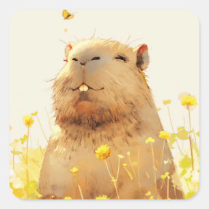 Capybara Domme Glimlach Vierkante Sticker