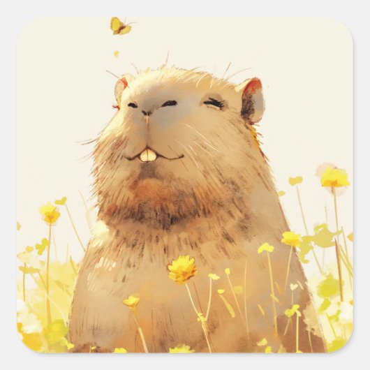 Capybara Domme Glimlach Vierkante Sticker (Voorkant)
