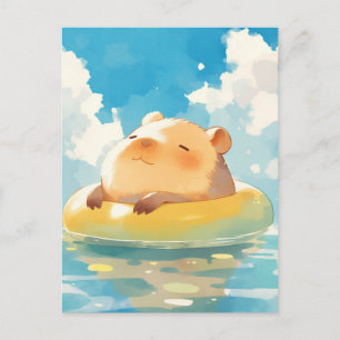 Capybara Drijvend in Gele Binnenband Zomer Briefkaart