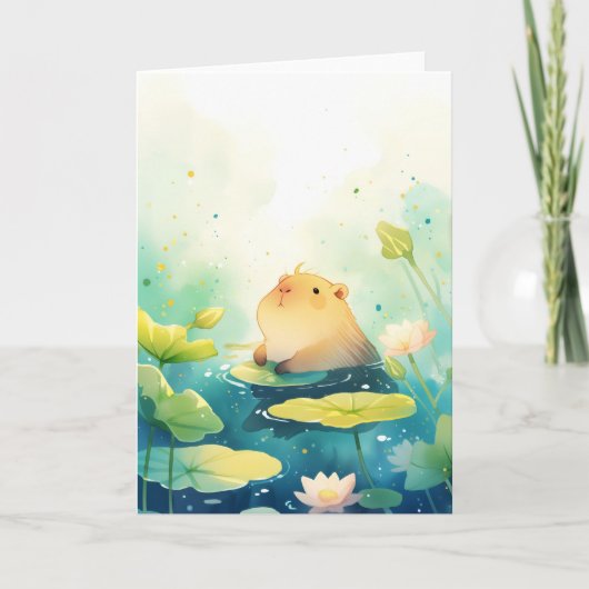 Capybara Drijvend in Gelukzaligheid Kaart (Voorkant)