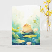 Capybara Drijvend in Gelukzaligheid Kaart (Gele Bloem)