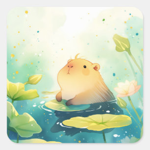 Capybara Drijvend in Gelukzaligheid Vierkante Sticker