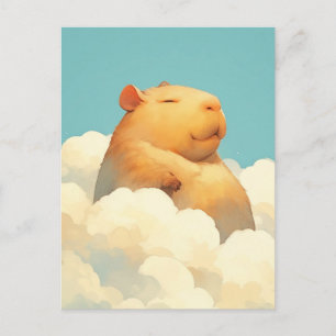 Capybara Drijvend in Zachte Donzige Witte Wolken Briefkaart