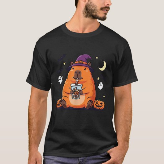 Capybara Drink Bubble Tea Halloween Spooky Zeeen T-shirt (Voorkant)