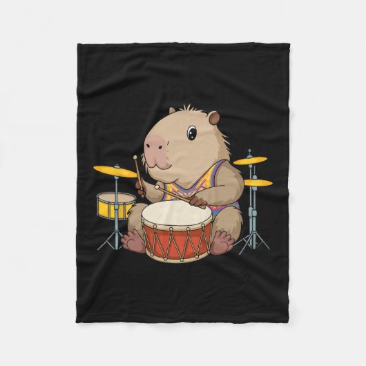 Capybara Drummer Spelen Drums Knaagdieren Funny Ca Fleece Deken (Voorkant)