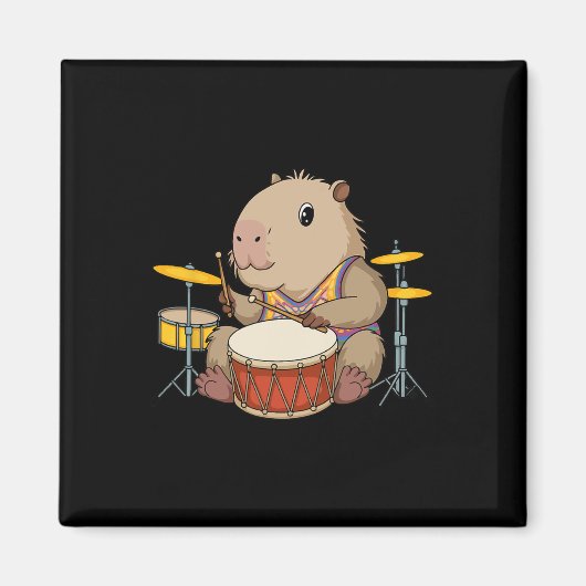 Capybara Drummer Spelen Drums Knaagdieren Funny Ca Magneet (Voorkant)