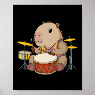 Capybara Drummer Spelen Drums Knaagdieren Funny Ca Poster