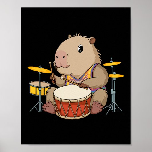 Capybara Drummer Spelen Drums Knaagdieren Funny Ca Poster (Voorkant)