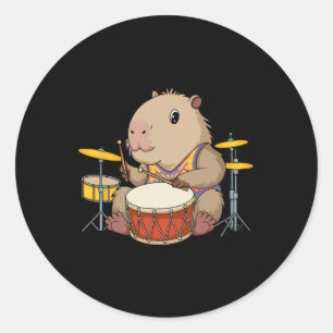 Capybara Drummer Spelen Drums Knaagdieren Funny Ca Ronde Sticker