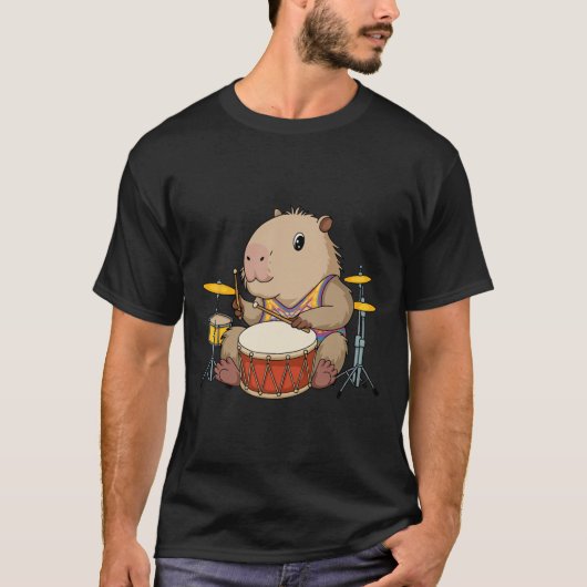 Capybara Drummer Spelen Drums Knaagdieren Funny Ca T-shirt (Voorkant)