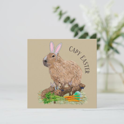 Capybara Easter Cute Bunny Funny Kaart (Staand voorkant)