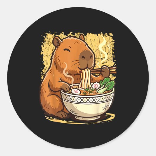 Capybara Eating Ramen Noodles  Ronde Sticker (Voorkant)