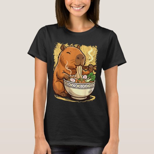 Capybara Eating Ramen Noodles  T-shirt (Voorkant)