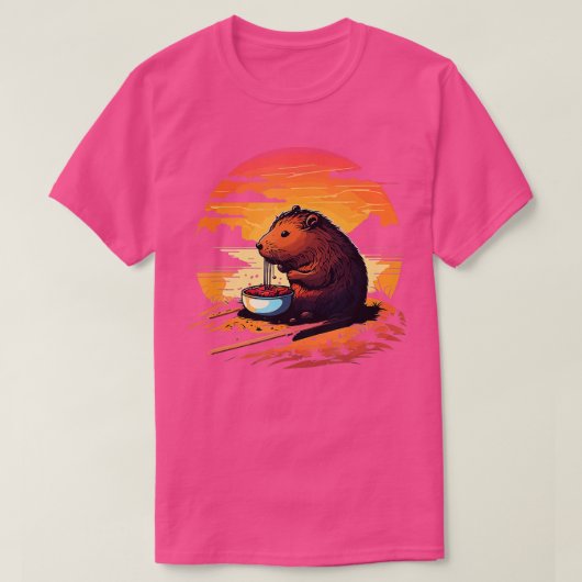 Capybara Eating Ramen Retro  Capibara Gnawe T-shirt (Design voorkant)