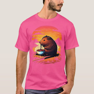 Capybara Eating Ramen Retro  Capibara Gnawe T-shirt