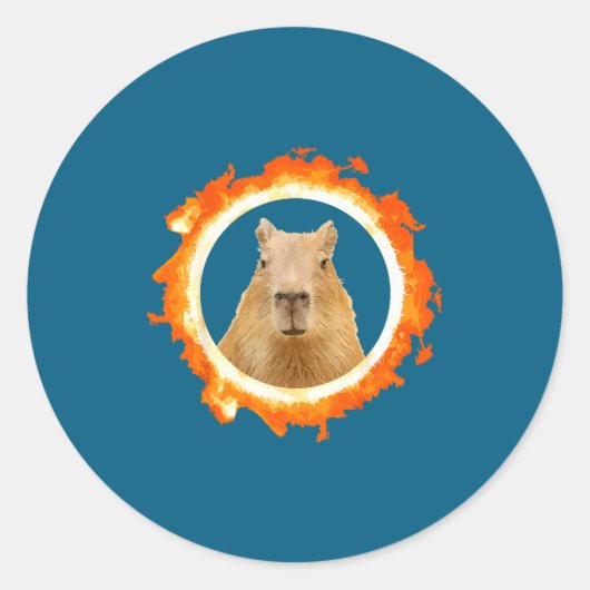 Capybara Eclipse Meme Solar Dier Ronde Sticker (Voorkant)