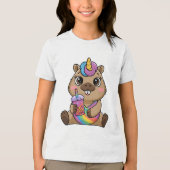 Capybara Eenhoorn Float Genietend van Bubble Tea u Tri-Blend Shirt (Voorkant)