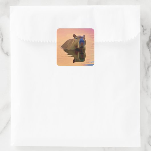 Capybara Eenvoud Rustig Meer Vierkante Sticker (Tas)