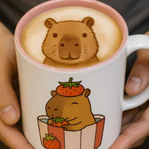 Capybara en aardbei Mok   Schattigee fruitliefhebb