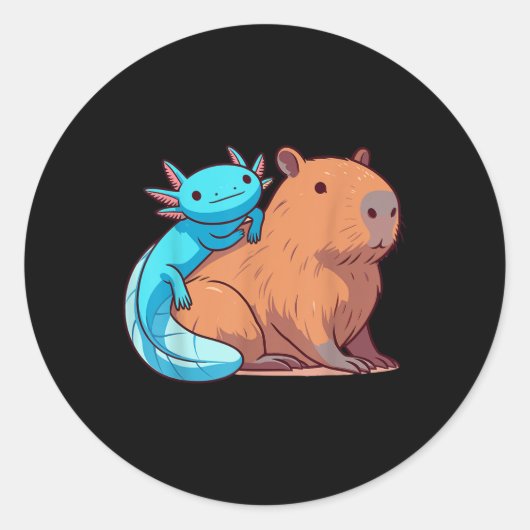 Capybara en Axolotl Ronde Sticker (Voorkant)