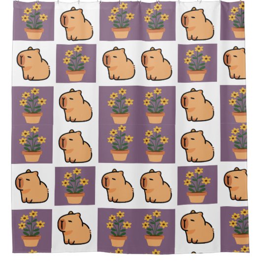 Capybara en bloemen douchegordijn | schattig dier (Voorkant)