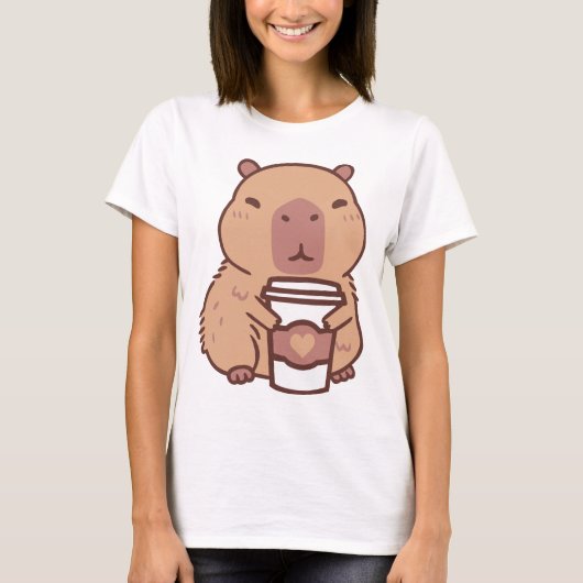 Capybara en koffie Cappuccino liefhebber T-shirt (Voorkant)