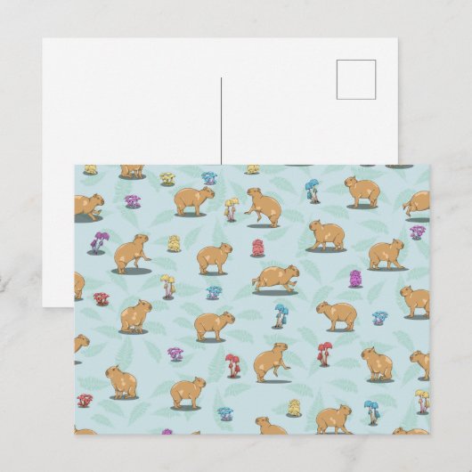 Capybara en paddenstoelenpatroon briefkaart (Voorkant / Achterkant)