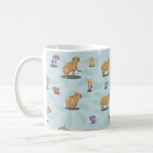 Capybara en paddenstoelenpatroon koffiemok