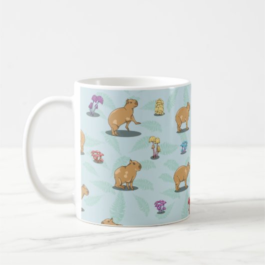 Capybara en paddenstoelenpatroon koffiemok (Links)