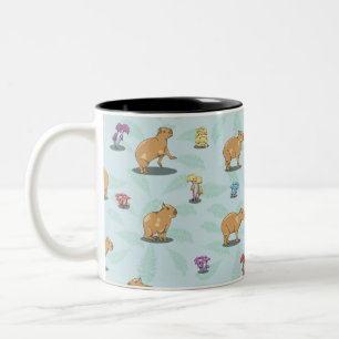 Capybara en paddenstoelenpatroon tweekleurige koffiemok
