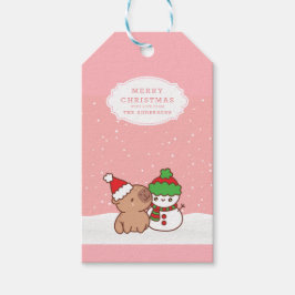 Capybara en Snowman Schattige kerstmis Cadeaulabel