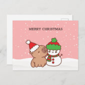 Capybara en Snowman Schattige kerstmis Feestdagenkaart (Voorkant / Achterkant)