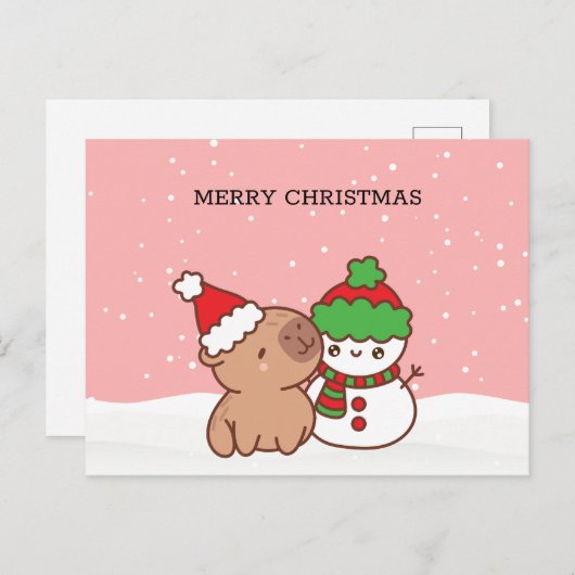 Capybara en Snowman Schattige kerstmis Feestdagenkaart (Voorkant / Achterkant)