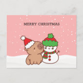 Capybara en Snowman Schattige kerstmis Feestdagenkaart (Voorkant)