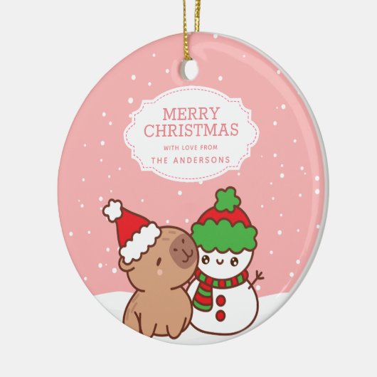 Capybara en Snowman Schattige vrolijk kerstfeest Keramisch Ornament (Links)