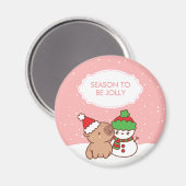 Capybara en Snowman seizoen worden vrolijk Schatti Magneet (Voorkant / Achterkant)