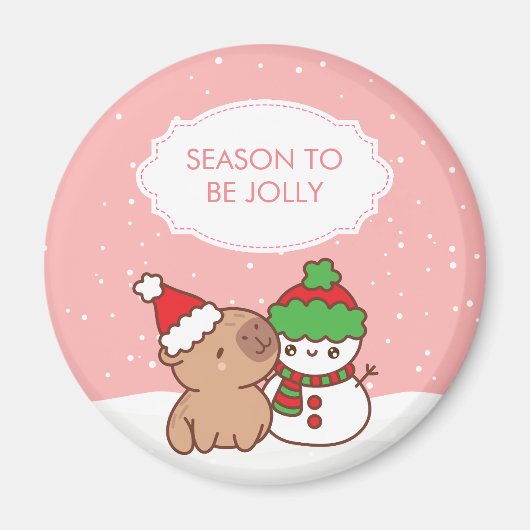 Capybara en Snowman seizoen worden vrolijk Schatti Magneet (Voorkant)