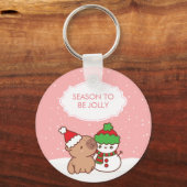 Capybara en Snowman seizoen worden vrolijk Schatti Sleutelhanger (Voorkant)