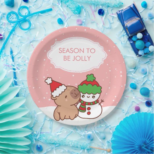 Capybara en Snowman seizoen zijn Schattige Papieren Bordje (Feest)