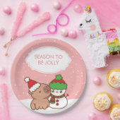 Capybara en Snowman seizoen zijn Schattige Papieren Bordje (Feest)
