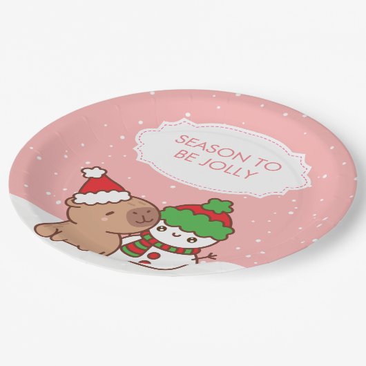 Capybara en Snowman seizoen zijn Schattige Papieren Bordje (Gekanteld)