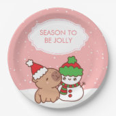 Capybara en Snowman seizoen zijn Schattige Papieren Bordje (Voorkant)