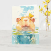 Capybara en Vogel Vriend Kaart (Gele Bloem)